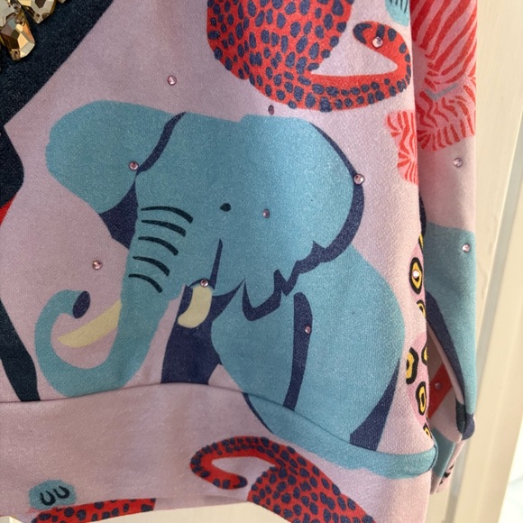 QUEEN OF SPARKLES Multicolor Animal Jungle Print Sweatshirt Gemstones Sparkly L - Picture 6 of 15